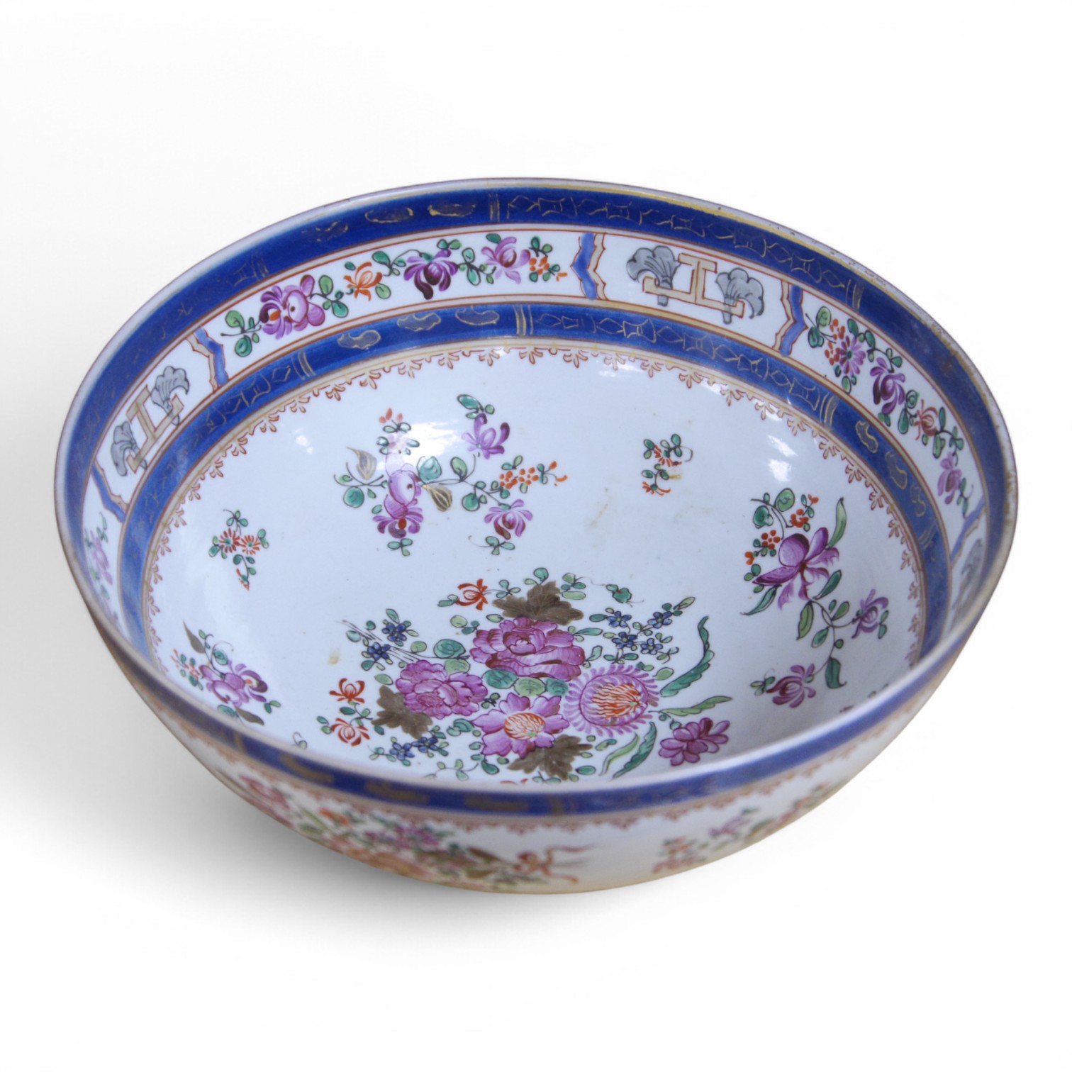 A French Paris porcelain floral bowl, 25cm wide. Condition - good